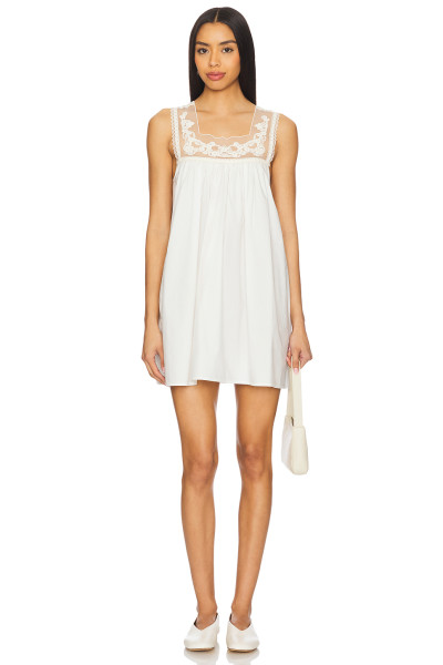 Exquisite Lace Embroidered Square Necked Sweet Loose White Mini Dress For Women