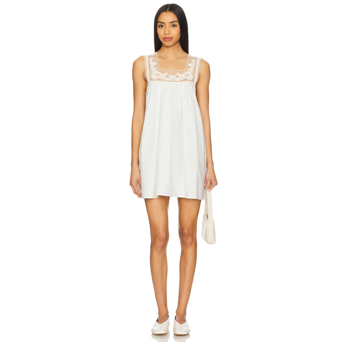 Exquisite Lace Embroidered Square Necked Sweet Loose White Mini Dress For Women