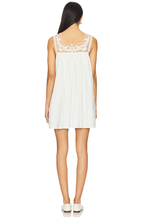 Exquisite Lace Embroidered Square Necked Sweet Loose White Mini Dress For Women