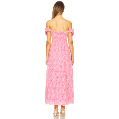 Fashion Forward Hot Selling Sweet Convertible Off The Shoulder Floral Eyelet Fabric Long Dress