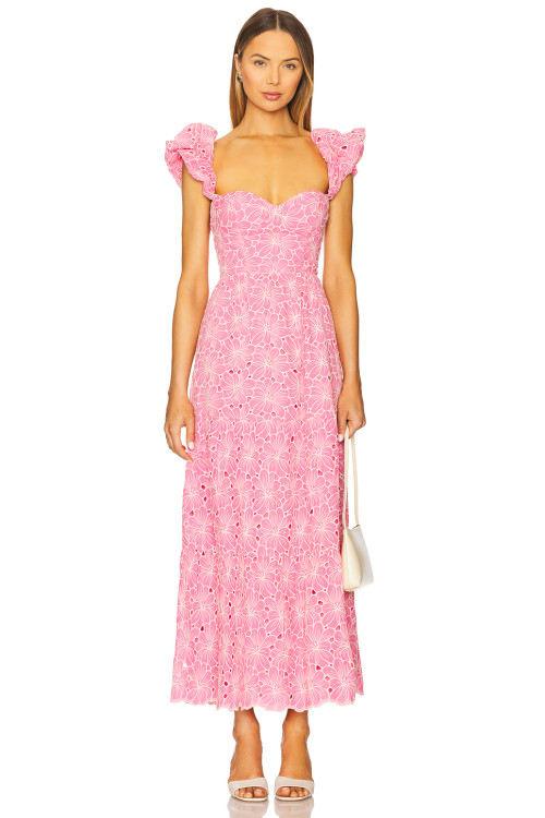 Fashion Forward Hot Selling Sweet Convertible Off The Shoulder Floral Eyelet Fabric Long Dress