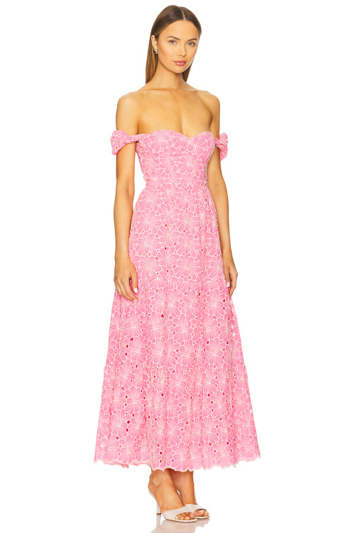 Fashion Forward Hot Selling Sweet Convertible Off The Shoulder Floral Eyelet Fabric Long Dress