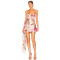 2025 New Fashionable Floral Printed Strapless Pleated Half Skirt Draped Accents Mini Dress
