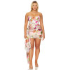 2025 New Fashionable Floral Printed Strapless Pleated Half Skirt Draped Accents Mini Dress