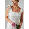 Elegant Solid Color Square Slim Open Back High Waist Floral Embroidered Summer Dress