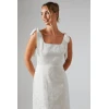 Elegant Solid Color Square Slim Open Back High Waist Floral Embroidered Summer Dress