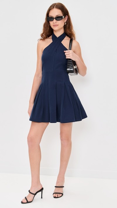 2025 Hot Sale New Design Pleated Halter neck Bow Trim Sleeveless Backless Woman's Mini Dress