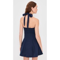 2025 Hot Sale New Design Pleated Halter neck Bow Trim Sleeveless Backless Woman's Mini Dress