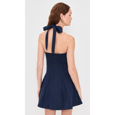 2025 Hot Sale New Design Pleated Halter neck Bow Trim Sleeveless Backless Woman's Mini Dress