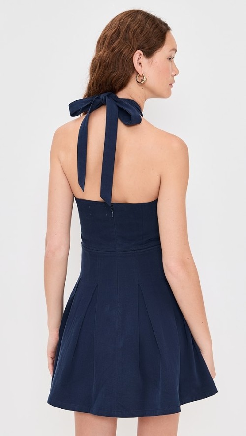 2025 Hot Sale New Design Pleated Halter neck Bow Trim Sleeveless Backless Woman's Mini Dress