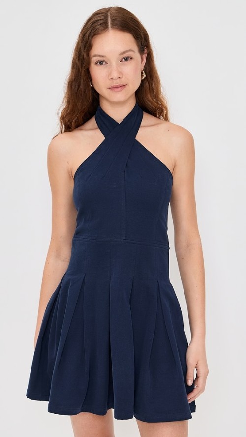 2025 Hot Sale New Design Pleated Halter neck Bow Trim Sleeveless Backless Woman's Mini Dress