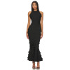 New Style Elegant Black Backless Halter Neck Ruffled Layered Mermaid Slim Fit Long Dress