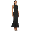 New Style Elegant Black Backless Halter Neck Ruffled Layered Mermaid Slim Fit Long Dress