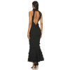 New Style Elegant Black Backless Halter Neck Ruffled Layered Mermaid Slim Fit Long Dress