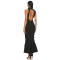 New Style Elegant Black Backless Halter Neck Ruffled Layered Mermaid Slim Fit Long Dress