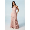 Elegant Sexy Pink Bodycon One Shoulder Open back Floral embroidered Evening Women Dress