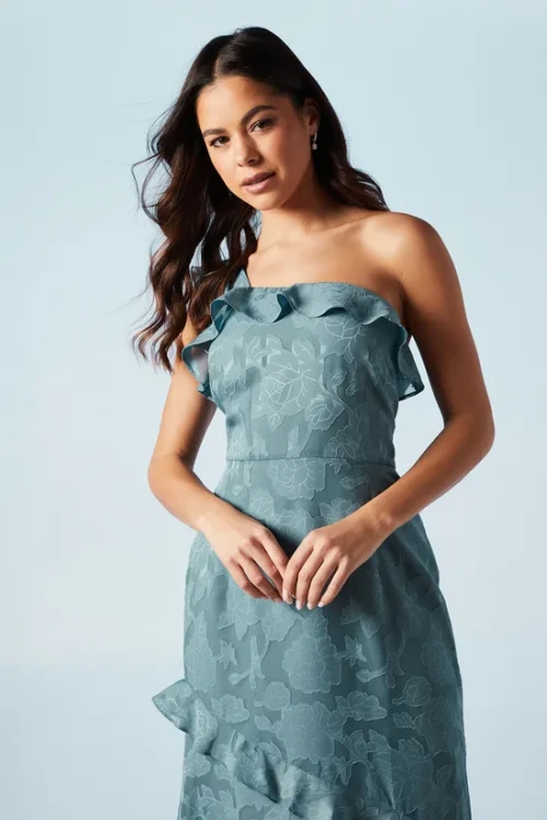 Elegant Sexy Pink Bodycon One Shoulder Open back Floral embroidered Evening Women Dress