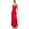2025 Fashionable Elegant Square Neckline Crepe Tonal 3D Floral Accents Front Slit Long Dress