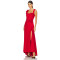 2025 Fashionable Elegant Square Neckline Crepe Tonal 3D Floral Accents Front Slit Long Dress