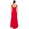 2025 Fashionable Elegant Square Neckline Crepe Tonal 3D Floral Accents Front Slit Long Dress