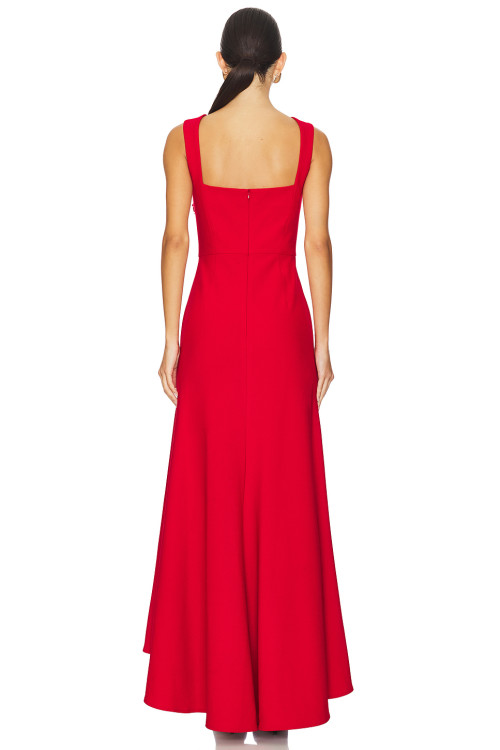 2025 Fashionable Elegant Square Neckline Crepe Tonal 3D Floral Accents Front Slit Long Dress