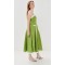 Latest style Freshness Side pocket Square neckline Casual Simpleness Green Woman's Midi dress