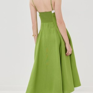Latest style Freshness Side pocket Square neckline Casual Simpleness Green Woman's Midi dress