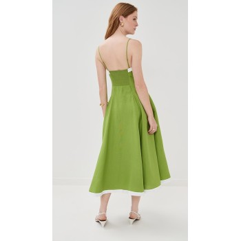 Latest style Freshness Side pocket Square neckline Casual Simpleness Green Woman's Midi dress
