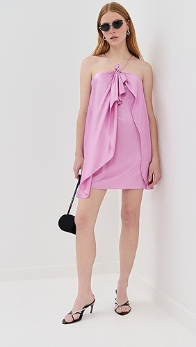 Lightweight stretch satin Halter neckline Sexy Party Dress Sweetness Woman's Mini Dress