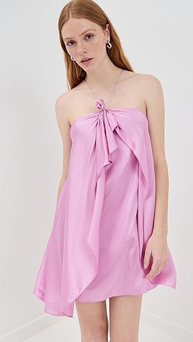 Lightweight stretch satin Halter neckline Sexy Party Dress Sweetness Woman's Mini Dress