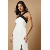 Women New Elegant Halterneck Sleeveless Slim Tight Waist Cut Out Slit Casual Dresses