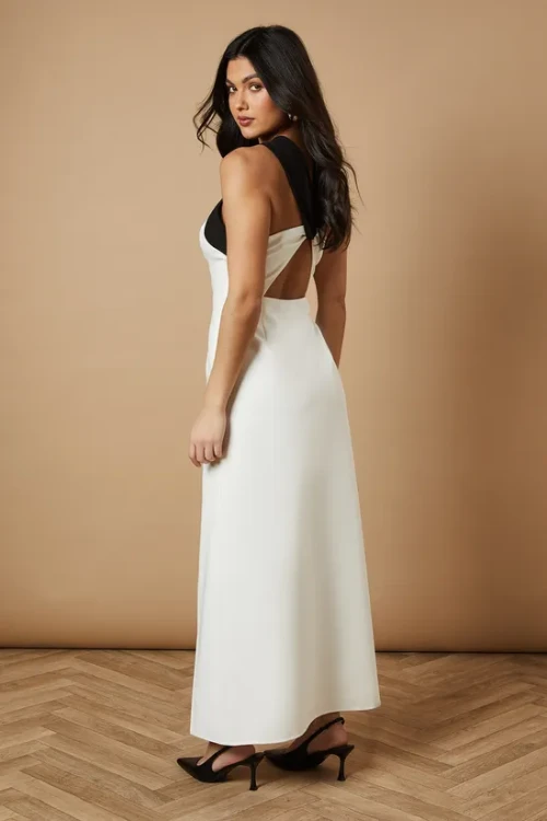 Women New Elegant Halterneck Sleeveless Slim Tight Waist Cut Out Slit Casual Dresses