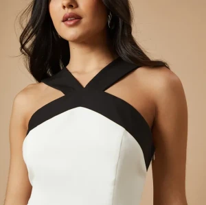 Women New Elegant Halterneck Sleeveless Slim Tight Waist Cut Out Slit Casual Dresses