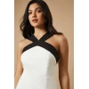 Women New Elegant Halterneck Sleeveless Slim Tight Waist Cut Out Slit Casual Dresses