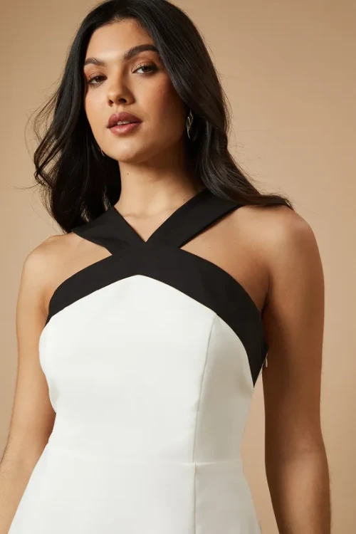 Women New Elegant Halterneck Sleeveless Slim Tight Waist Cut Out Slit Casual Dresses