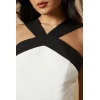 Women New Elegant Halterneck Sleeveless Slim Tight Waist Cut Out Slit Casual Dresses