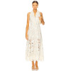 2025 New Fashionable Vintage Heavyweight Floral Lace Fabric Halter Neck Pearl Buttons Maxi Dress