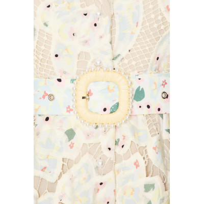 2025 New Fashionable Vintage Heavyweight Floral Lace Fabric Halter Neck Pearl Buttons Maxi Dress