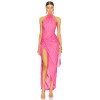 Hot Sale Sexy Elegant Fuchsia Halter Neck Backless Slit Fitting Maxi Dress