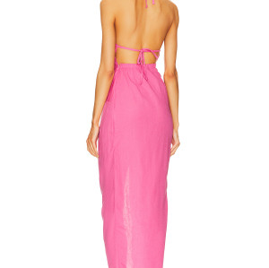 Hot Sale Sexy Elegant Fuchsia Halter Neck Backless Slit Fitting Maxi Dress