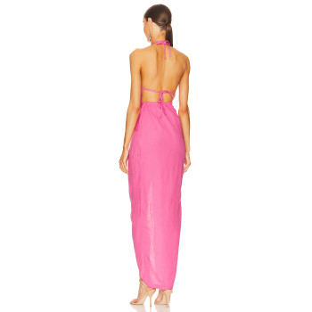 Hot Sale Sexy Elegant Fuchsia Halter Neck Backless Slit Fitting Maxi Dress