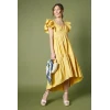 Customized High Quality Square Ruffle Tight Waist Solid Color Short Sleeve Casual Dress