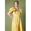 Customized High Quality Square Ruffle Tight Waist Solid Color Short Sleeve Casual Dress