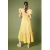 Customized High Quality Square Ruffle Tight Waist Solid Color Short Sleeve Casual Dress