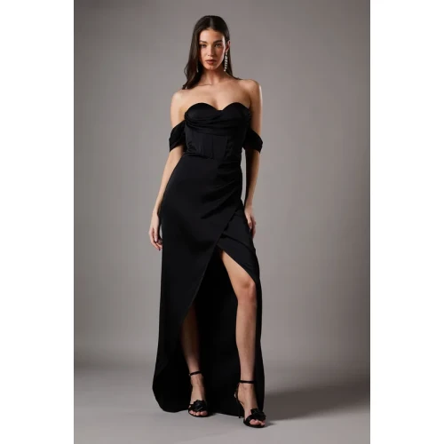 Sexy Off Shoulder Slim High Waist Solid Color Backless Woman's Long Evening Dress