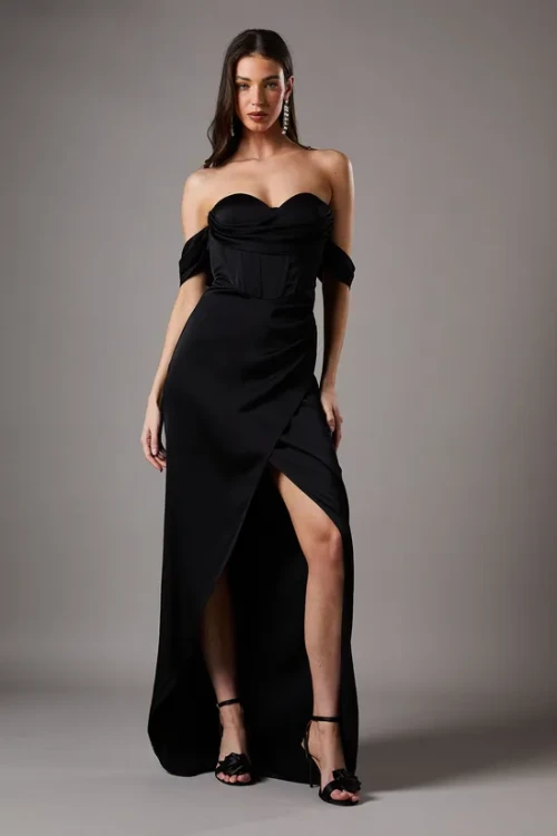 Sexy Off Shoulder Slim High Waist Solid Color Backless Woman's Long Evening Dress