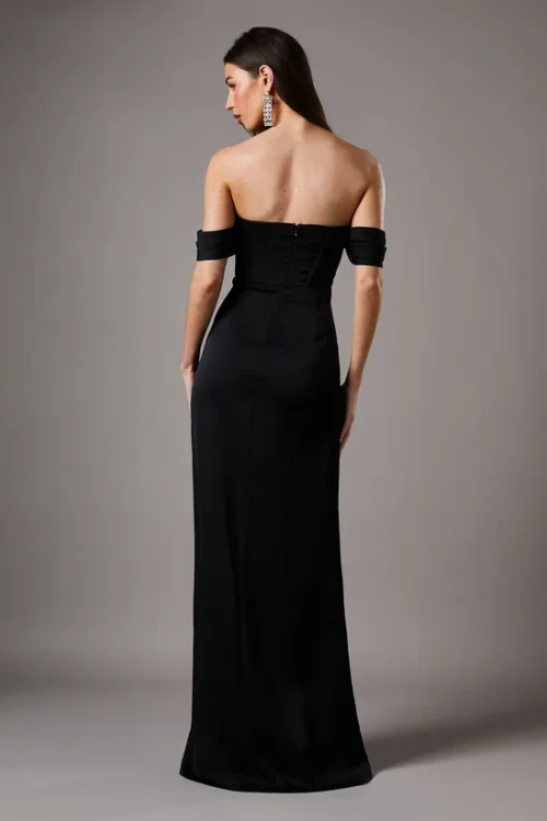 Sexy Off Shoulder Slim High Waist Solid Color Backless Woman's Long Evening Dress
