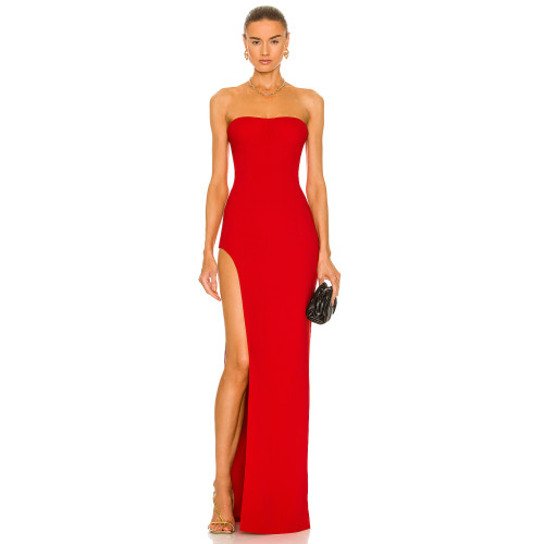 Customized High Quality Off shoulder Dress Tight Waist Backless Side split Woman's Dress