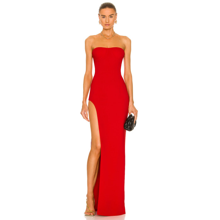 Customized High Quality Off shoulder Dress Tight Waist Backless Side split Woman's Dress