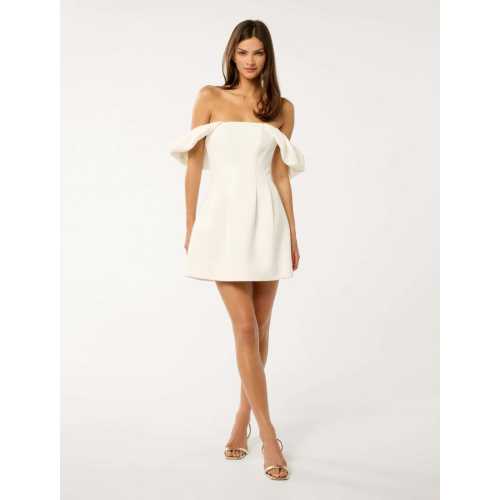 Hot Sale High Quality Woman's Lightweight Jacquie Off Shoulder Ruched sleeve Mini Dress
